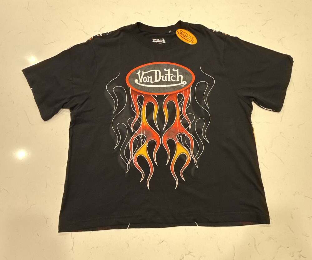 Von Dutch Flame Logo Graphic T-Shirt Black Size Large